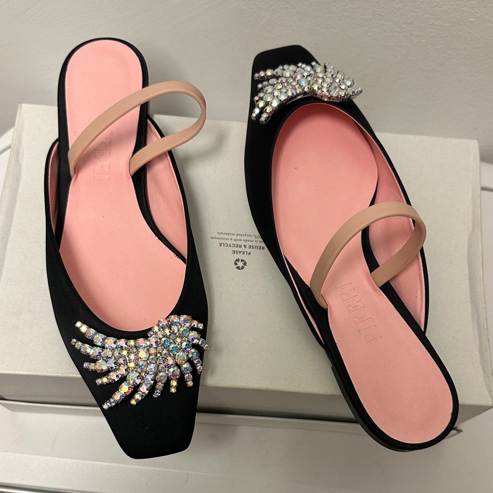 Piferi Drizella Crystal Embellished Slingback Flat,Satin Square Toe Rhinestone - Picture 12 of 16